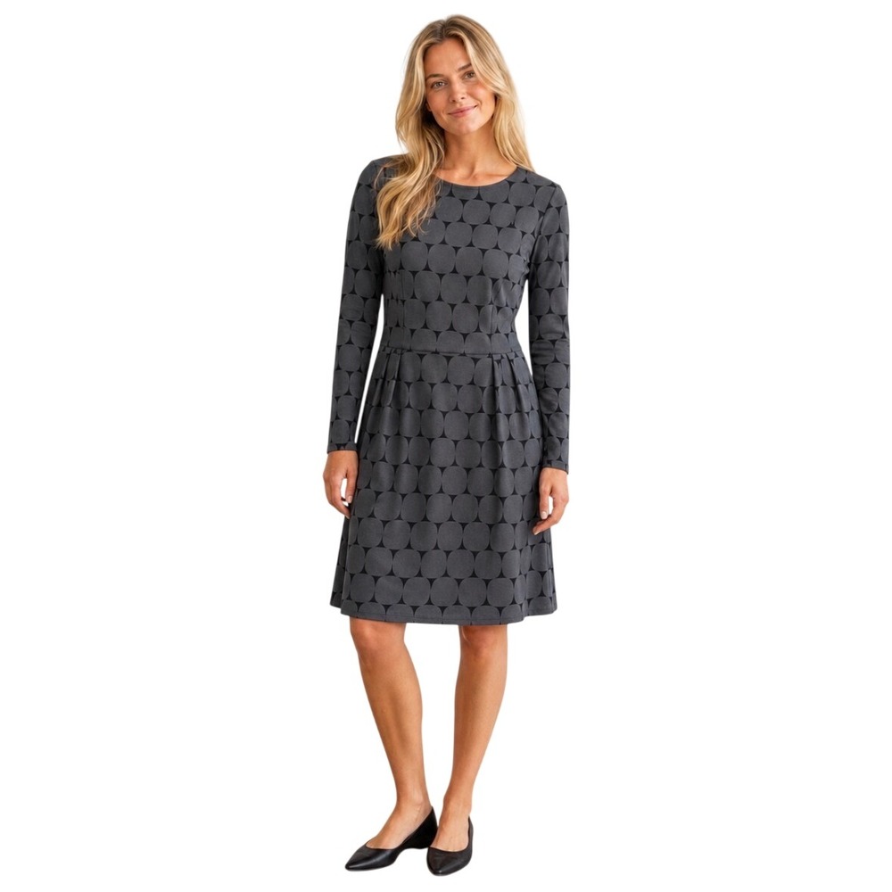 Boden Women Grey Black Polka Dot Long Sleeve Fit & Flare Dress US 10R UK 14R